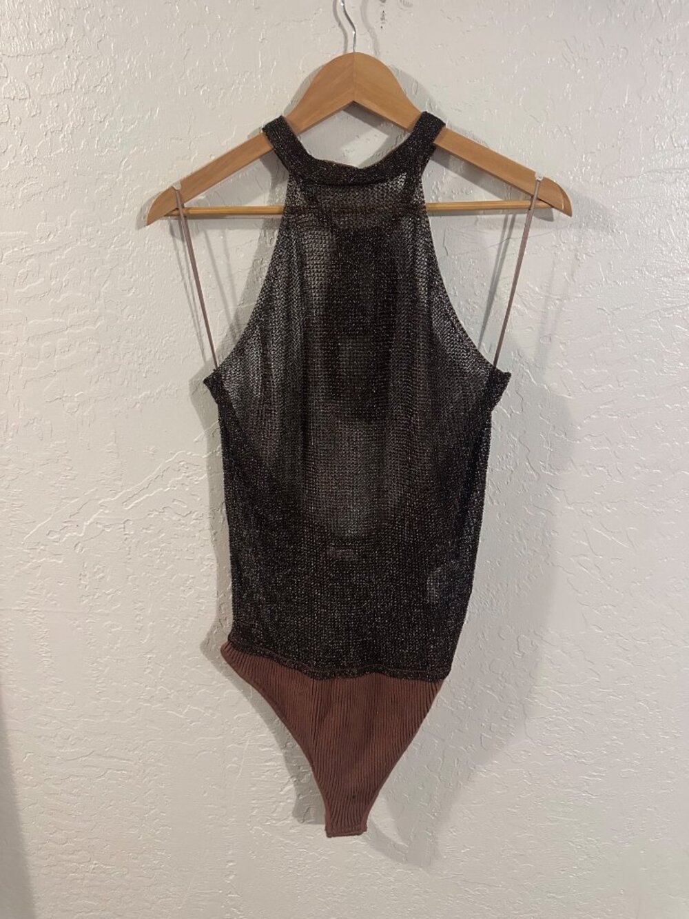 Free People Shine Be Fine Metallic Halter Neck Sheer Open Back Bodysuit - Picture 2 of 11
